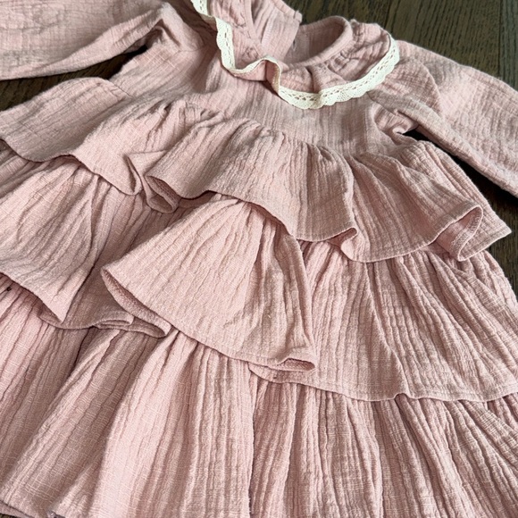 Pink Ruffled Kids Dress custom handmade in poland 100% organic cotton 2T 18-24 m - Picture 8 of 14